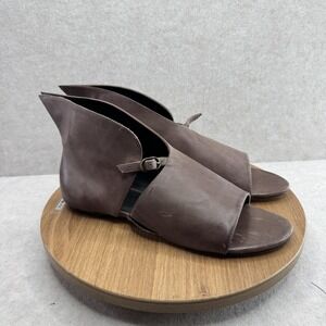 Leon Max Sandals Shoes Womens Size 9.5‎ Brown Leather Flat Ankle Strap Italy